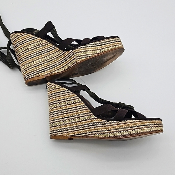 Colin Stewart Brown Tie Up Espadrilles Wedge Sandals, Size 6 - Picture 3 of 8